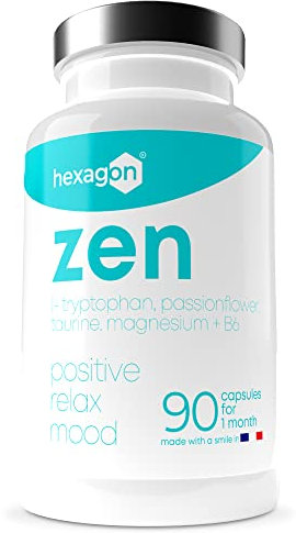 ZEN - Anti-Stress - Magnesio Bisglicinato, Passiflora, L-Triptofano, Taurina, Vitamina B6 - Ansiolitico Naturale - +1 Mese di Trattamento - 90 Capsule Vegetali - Hexagon
