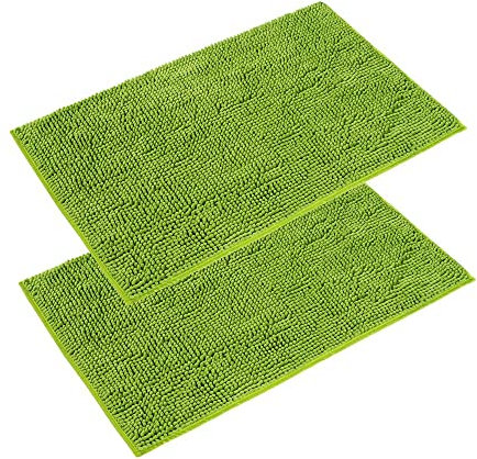 PANA® Badeteppich-Set 'Paris' (2er Pack / 50 x 80 cm) • Flauschige Duschvorleger für Badezimmer und WC • Chenille Badematten • Waschbare und rutschfeste Badvorleger • Farbe: Grün