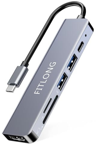 FITLONG USB C Hub, USB C Adapter kompatibel mit MacBook Pro/Air Adapter, 6 in 1 mit 4K HDTV Ausgang, SD/TF Kartenleser, 100W PD, kompatibel mit Laptop und andere Typ C Geräten