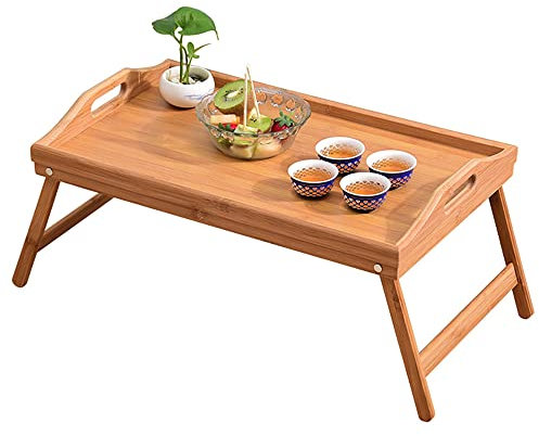 BSTMOME Bamboo Bed Tray Table with Foldable Legs, Breakfast Tray with Handles, Ideal for Kids, Couples, Sofa, Bed, Eating, Working, Used As Laptop Desk Snack Tray