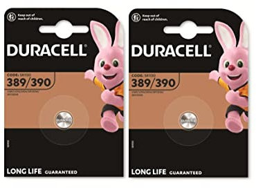 2 pilas Duracell 389/390 SR1130 con óxido de plata (2 blísters de 1 batería) 2 pilas