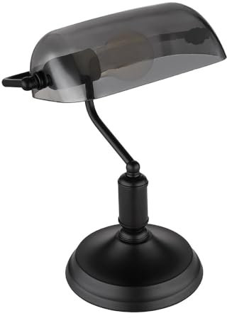 GLOBO LED Schreibtischleuchte Bankerlampe Tischlampe schwarz Rauchglas Leseleuchte, Metall, 7W 806Lm warmweiß, LxH 25x32 cm