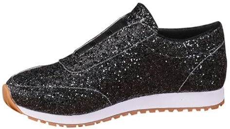 Agiyenna Baskets à Enfiler Pour Femmes Chaussures de Loisirs de Fitness Mains Libres Légères de Marche en Plein Air Sans Lacets à Paillettes et à Paillettes