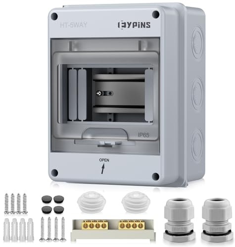 EYPINS Verteilerkasten Aufputz, Kleinverteiler 1-reihig 5 Module Sicherungskasten IP65 Feuchtraum Aufputzverteiler, Aufputzverteiler mit Messingklemmen für Garten oder Außenbereichen