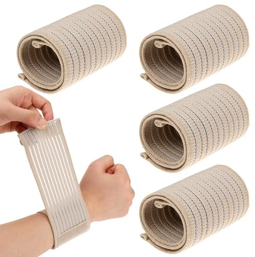 Elastische Handgelenkstütze Unterstützung, 4 Stück Verstellbarer Handgelenksriemen Hautfarbe Handgelenkbandage Atmungsaktives Handbandage Kompressionsunterstützung Handgelenk Bandagen für Sport Tennis