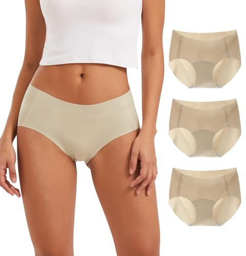 INNERSY Culotte Femme sans Couture Slip Invisible Taille Basse sous Vêtement Microfibre Lot de 3 (M,3 Beige)