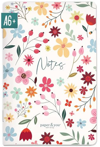 paper&you® Notizheft A6+ Punktraster Wild Flower mit 64 Seiten, Notizbuch klein, Mini dotted Journal - nachhaltig & klimafreundlich