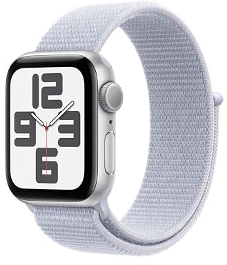 Apple Watch SE (2ᵉ génération) 40 mm GPS Montre connectée avec Boîtier en Aluminium Argent et Boucle Sport nuée Bleue. Suivi activité et Sommeil, détection Accidents, Neutre en Carbone