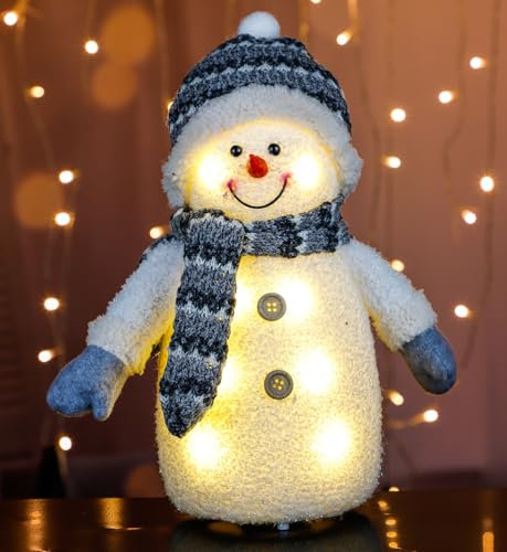 Gravidus Weihnachtsdeko Schneemann mit LED-Beleuchtung tolle Weihnachtsbeleuchtung mit 8 warmweißen LEDs, 34 cm, Batteriebetrieben, für Innenräume, Weihnachtlicher Zierschmuck mit beweglichen Armen