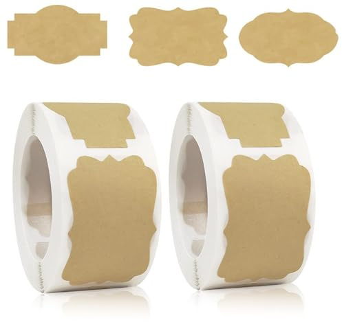 2 rullar kraft etiketter klistermärken, 500 stycken självhäftande klistermärken, handgjorda klistermärken för märkning självhäftande, perfekt som presentklistermärken för syltburkar, presentpåsar,