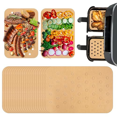 AOUZO 100 stycken Airfryer bakplåtspapper, 21 x 14 cm, perforerad luftfritös, pergamentpapper, bakpapper för varmluftsfritös, rektangulär, bakpapper, luftfryer liner (träfärg)