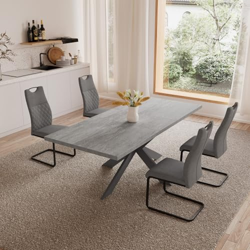 JIEXI Essgruppen Für 4-6 Personen, Esstisch Ausziehbar, Moderner Grauer MDF-Holztisch, Geeignet Für Wohnzimmer, Küche, Versammlungen