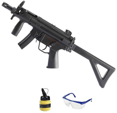 JG Works M5K PDW 203T Elektrisches Gewehr (6 mm) + 0,12 g Flasche + Brille | Druckluft-Airsoft Pistole | Leistung 0,5 Joule