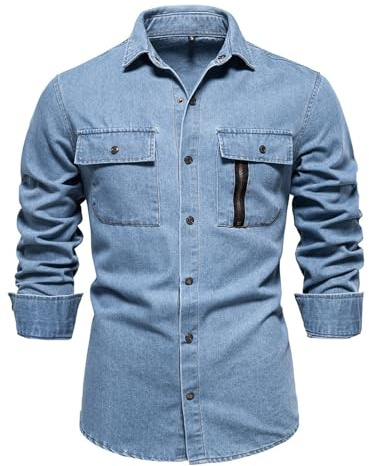 Chemise Jeans Classique Décontractée Pour Homme Chemises Manches Longues Et À Col V Hauts Hommes Automne Et Hiver Noir, Blanc, Bleu Et Gris Slim Fit Denim Casual Men Shirt Vêtements Halloween
