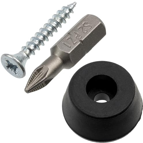 AERZETIX - Sats med 12 runda möbeltassar Ø16x8 mm i svart gummi + 12 träskruvar Ø3x20 mm + 1 skruvbits 1/4 PZ1 för montering under möbler hyllor byråer soffor fåtöljer