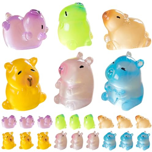 Hotainoys 24 Pezzi Mini Capibara Figure, Animali in Resina Che Illuminano al Buio, Mini Capibara in Resina Multicolore per Decorazioni da scrivania, Giardini fatati, Figure di bomboniere