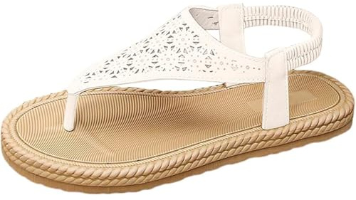 Generiska strandsandaler för damer, lätta, platta sandaler, damer, sommar, lätta, bekväma strandskor, bohemiska espadriller, öppen tå, andas, fritidssandaler, halkfria halmsandaler