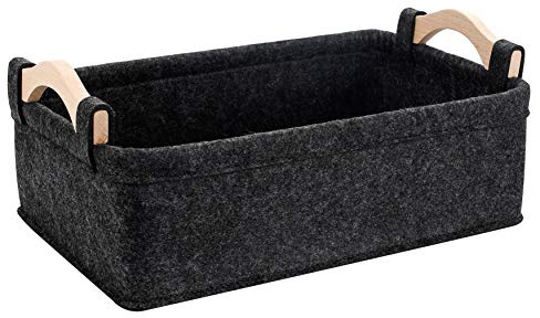 Small Storage Baskets Felt Rectangle Basket Storage Bins for DVD CD Record Cord Books Video Electronics Items Remote TV Cabinet Organizer with Handles