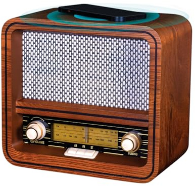 Fuse RAD Vintage Wood Retro Radio | AM/FM Radio with Bluetooth, Wireless Charger & AUX Input | Mid Century Modern Style | Handcrafted Ashtree Wood