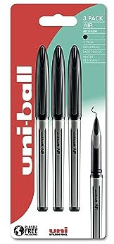 uni-ball UB-188-L Air Rollerball Pens. Premium 0.7mm Medium Nib for Super Smooth Handwriting. Writes Like a Fountain Pen. Fade and Water Resistant Liquid Uni Super Ink. Pack of 3 Black Ballpoint Pens