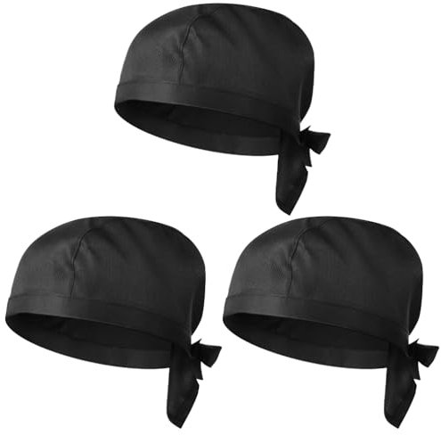 3 Stück Kochmütze Herren Küchenmütze Damen Elastische Kochmütze Chef KochHut Kopfbedeckung Staubmütze Baskenmütze Kopfhauben für Küche Restaurant Schwarz