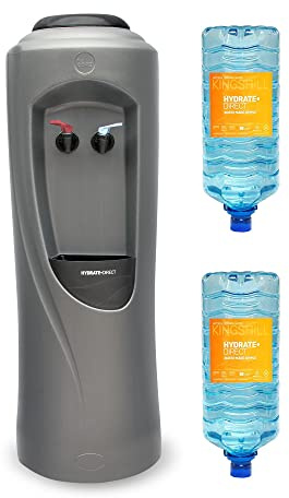 Hydrate Direct Core Water Cooler Package 1 | Water Dispenser Plus 2 x 15L Bottles of Natural Mineral Water, Hot & Chilled Temperature, Grey/Silver