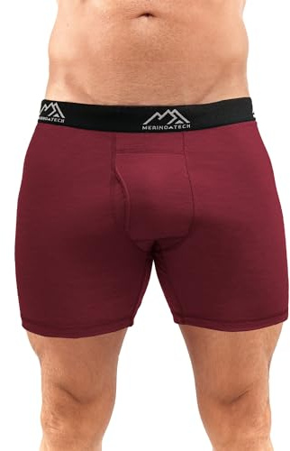 Merino.tech 100% Merino Wool Underwear Men - Mens Boxer Shorts 1-2 pack (Medium, 1 Pack - 190 Burgundy)