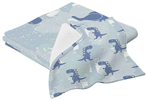 linqin 2-teiliges Handtuch-Set, Dino Blue Color Boy 1 Badetuch, 1 Handtuch, dicke Baumwolltücher für Badezimmer, Reisen und Hotel-Strandtücher