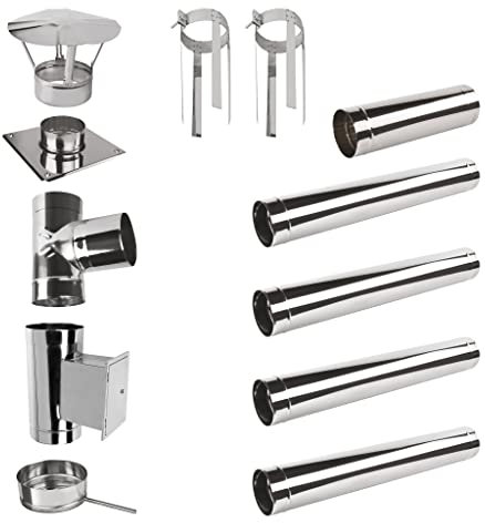 Edelstahlschornstein Einwandig SET 5,5m; Schornstein Bausatz Kamin Ofen 0,6 (Set: 5,5m, Ø 150 mm)