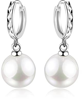 Bellitia Jewelry Orecchini a Cerchio di Pietra Preziosa Da Donna in Argento Sterling 925 con Perle Coltivate D'acqua Dolce con Pendenti Gioielli, 12mm