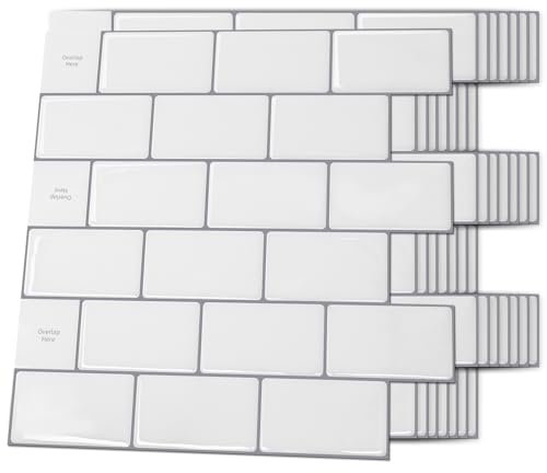 Art3d Fliesenaufkleber 3d Subway Klebefliesen Küche Badezimmer Warmes Weiß Undurchsichtig Peel und Stick Backsplash 30 x 30cm
