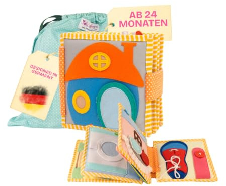 Jolly Designs Mini Quiet Book Beinvenue chez Moi – Jouet Montessori dès 2 Ans – Livre sensoriel & Livre Tissu pour Enfant – Busy Book Fait Main en Feutrine – Jouet éducatif & de Voyage