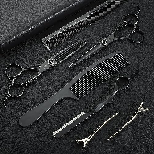 univinlions Friseurschere Set 6 Zoll Haarschneideschere Professionelles Haarschneidewerkzeug für Männer Frauen Kinder im Salon Friseur Zuhause （Schwarz）