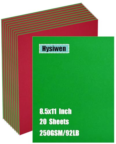 Hysiwen 20 Sheets Red and Green Christmas Color Cardstock 8.5 x 11 Inches, 250gsm/92 lb Thick Craft Paper for Making Cards, Invitations, Paper Crafts or Drawing