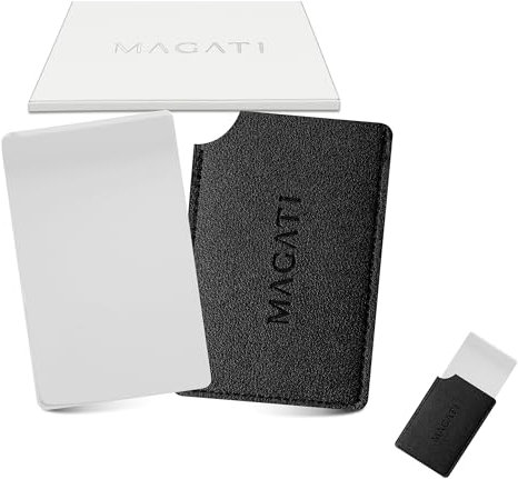MAGATI Lot de 2 petits miroirs à main avec étui de protection - En acier inoxydable - Format carte de crédit - Miroir de poche - Miroir cosmétique - Petit miroir de maquillage - 8,5 x 5,5 cm