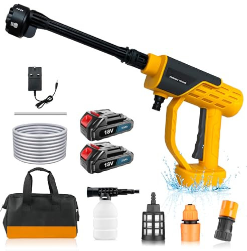 Akku Hochdruckreiniger, Ersetzen für Makita 18V Akku BL180, mit 2 x 3000mAh Akku und Ladegerät, 6 In 1，zum Waschen Garden, Flächenreiniger Auto Waschen Teppichreinigen Bewässern