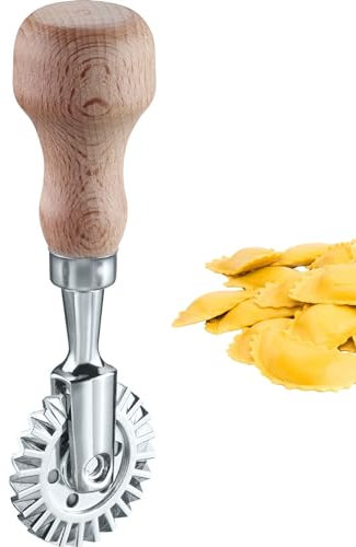 Westmark Ravioli Ausstecher/ Teigrad Sofia – Praktisches Teigrädchen zum Ausstechen von selbstgemachten Nudeln und Gebäckteig, Rad ø 39 mm – Zink, Buchenholz
