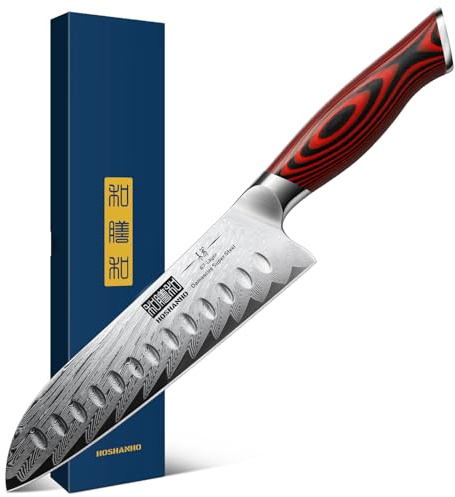 HOSHANHO Damascus Santoku Knife, 7 Inch Professiona Kitchen Knife，Damasucs Steel Ultra-Sharp Santoku Chef Knife with Ergonomic G10 Handle