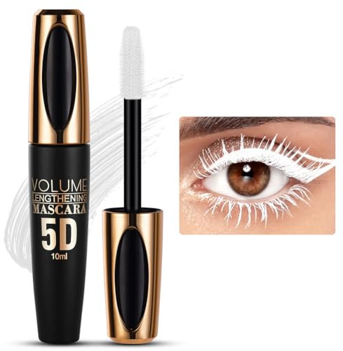 5D Silk Fiber Mascara Waterproof Long Volume Noir Intense, Longueur, Convient aux Yeux Sensibles, Teinte: 03# Blanc, 10 ml