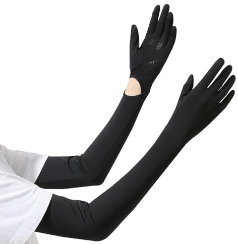 Mioyow - Guantes de protección UV, guantes largos de conducción de seda helada transpirable guantes antideslizantes pantalla táctil para conducción, ciclismo, senderismo, pesca