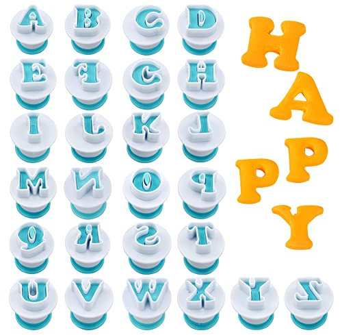 26 Pieces Alphabet Cookie Cutters,Fondant Letter Cutters,Icing Letter Cutters,Fondant Cake Decorating Cutter Biscuits Embosser Baking Mold for Wedding Birthday Christmas Baby Shower Party Cake