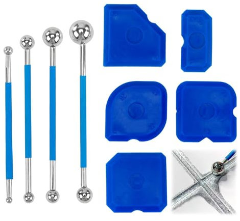 Kit de 9 Lisseur Joint Silicone, 4 Grattoir à Bille Métallique et 5 Lisseur Silicone, Outils de Calfeutrage pour Cuisine et Salle de Bain