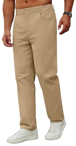 COOFANDY Pantalon Homme Chino Casual en Coton Pantalon de Travail D'été Pantalons de Costume Stretch Pantalons Décontracté Élastique Chameau M