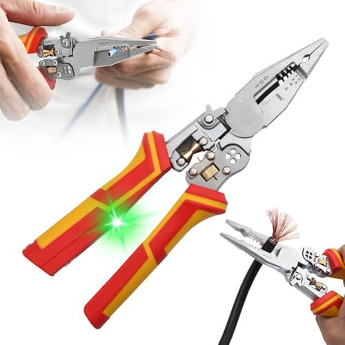 Pelacables Electricista 9 en 1, HOVCEH Alicates Pelacables con Comprobador de Tensión, Aleación de Acero Pela Cables de Electricidad, Pelacables Multifunción Para Cortar Cables y Alambres