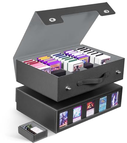 ZLCA Trading Card Storage Box 5-Row with Handle, MTG Storage Box Holds 3900+ Cards with Commander Display, Top Loaders Organizer Case for TCG PTCG Sport Card(Black)