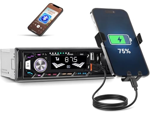 OiLiehu Radio para Coche 1 DIN con Kit Manos Libres Bluetooth, Radio 1Din con FM Radio, Reproductor MP3 con Entrada AUX/Reproducción USB/Carga/Ranura para Tarjeta TF