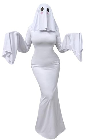 Licsaliwe Disfraz de fantasma de cuerpo completo para adultos, traje completo de Halloween con tocado para eventos de fiesta/mediano