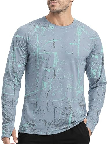 WELIGU T-Shirt Anti-UV Homme Manches Longues UPF 50+ Rashguard de Natation