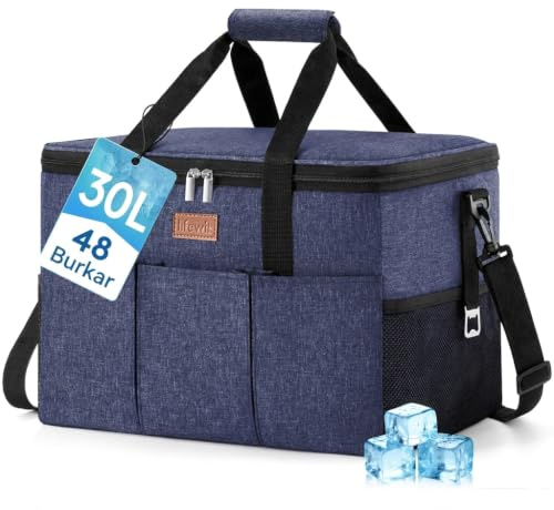 Lifewit Isolerad Kylväska Lunchväska 30L, Rymlig Läckagesäker Lunch Bag med Flera Fack, Återanvändbar Kylväska för Arbete, Strand, Picknick, Mörkblå