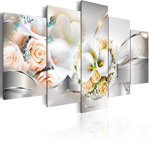 Cuadros B&D XXL - Cuadro de cristal acrílico 200x100 cm Impresión de 5 Piezas Pintura sobre Vidrio Imagen Gráfica Decoracion de Pared Flores Abstración b-C-0156-k-n